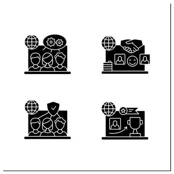 Remote command management glyph icon set Stock Illustration