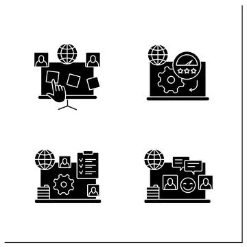 Remote command management glyph icon set Stock Illustration