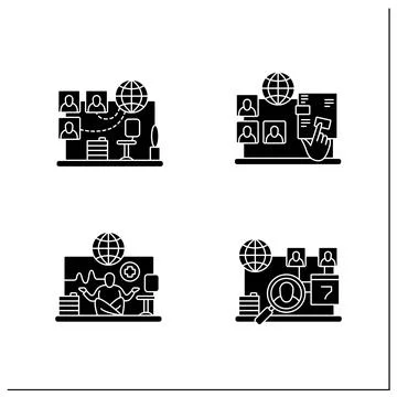 Remote command management glyph icon set Illustrazione stock