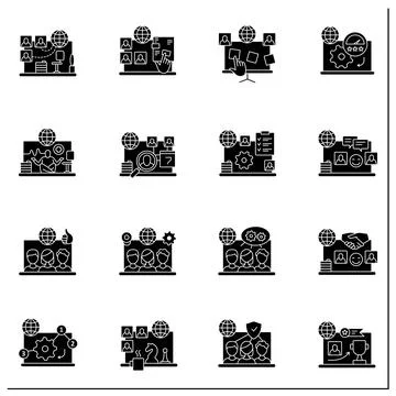 Remote command management glyph icon set Stock Illustration