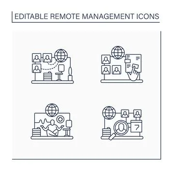 Remote command management line icon set 스톡 일러스트