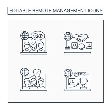 Remote command management line icon set Stock Illustration