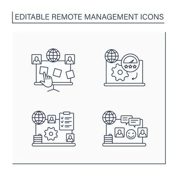 Remote command management line icon set Stock Illustration