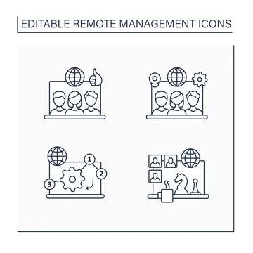 Remote command management line icon set Stock Illustration