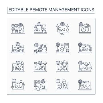 Remote command management line icon set Stock Illustration