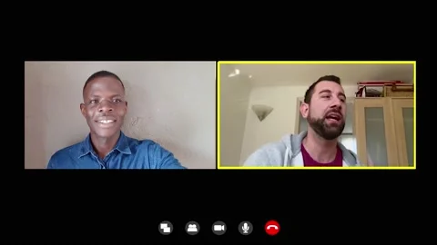 Remote communication - two friends talk on video call connected by computer 스톡 동영상 141917796