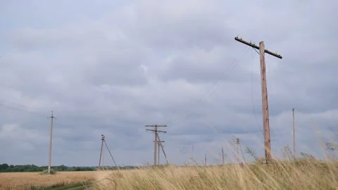 Remote communities. Power electric pole survived after the storm. Stock Footage 165972254