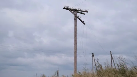 Remote communities. Power electric pole survived after the storm. Stock Footage 168496493