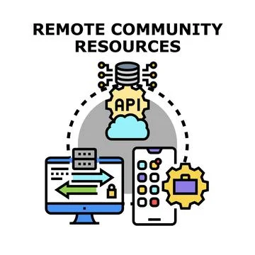 Remote community resources accessing cloud services through api Ilustração Stock