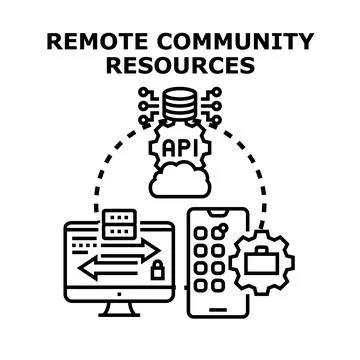 Remote community resources accessing cloud services through api イラスト素材