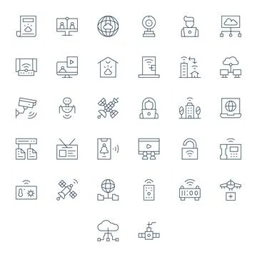 Remote Comprehensive Vector Bundle with 32 Detail Enhanced Thin Line 128x12.. Stock Illustration