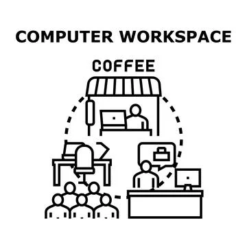 Remote computer workspace with online coffee break Stock Illustration