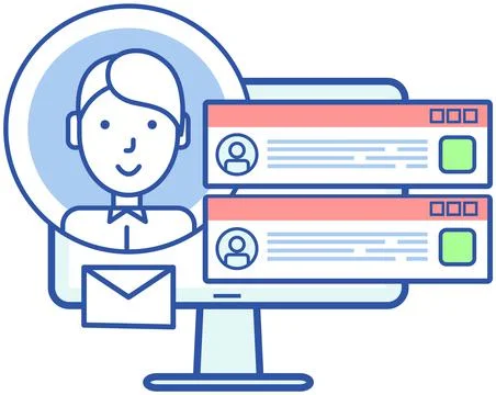 Remote comunication app for computer. Woman during online meeting and chatting Stock Illustration