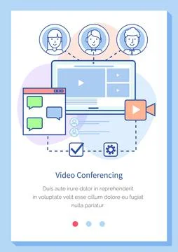 Remote comunication program on monitor. Virtual conference meeting working Illustrazione stock