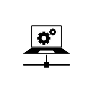 Remote Configuration, Settings Laptop Flat Vector Icon Stock Illustration