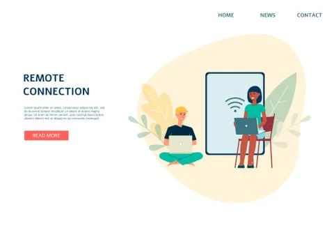 Remote connection and Wi-Fi or bluetooth network flat vector illustration. Stock Illustration