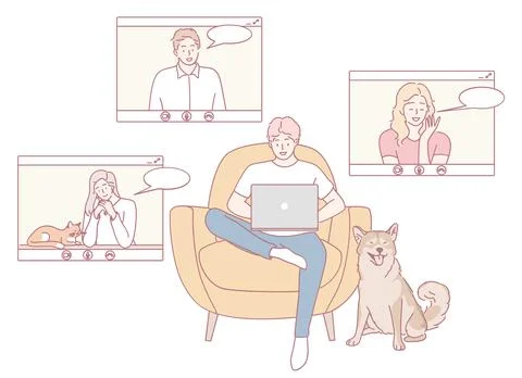 Remote Connection Engaging in Virtual Interactions and Activities from the Illustrazione stock