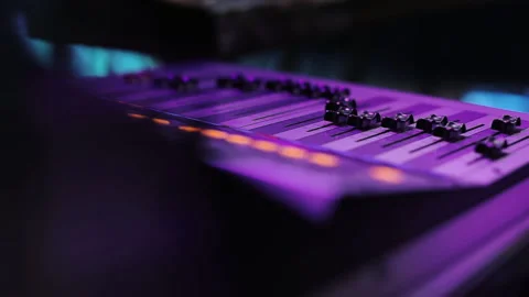 Remote control for adjusting the sound. Audio mixer. Change the volume level Video stock 196004868