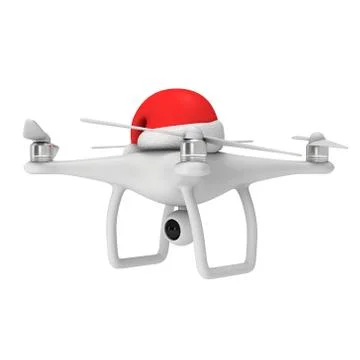Remote control air drone with action video camera and christmas hat Stock Illustration