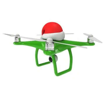 Remote control air drone with action video camera and christmas hat Stock Illustration