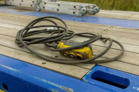 Remote Control Box, Cable and Metal Extension Ladder on HGV Commercial Vehicle Stock Photos