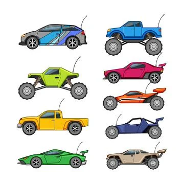 Remote control car toy collection line art Stock Illustration