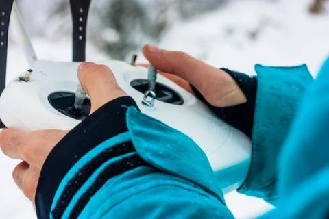The remote control copter. Hands. close-up. Stock Photos
