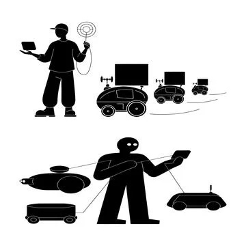 Remote Control Delivery Robots and Smart Autonomous Technology Silhouette Ve Stock Illustration