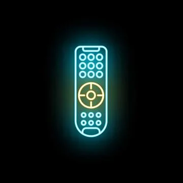 Remote control device glowing with neon blue and yellow light Stock Illustration