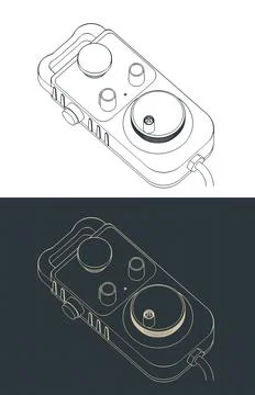 Remote control device for industrial machinery isometric blueprints Stock Illustration