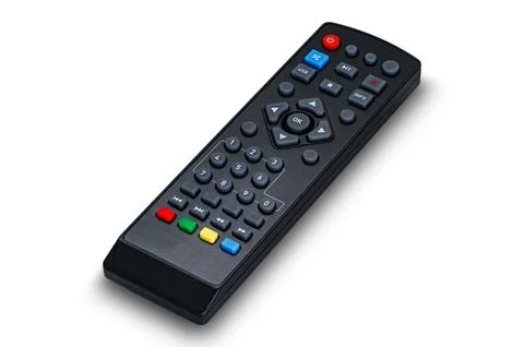 Remote control of digital tv box or digital tv set top box isolated on white. Stock Photos