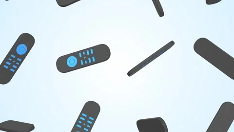 Remote Control Falling on a Light Blue Background. Stylized Remote 3D. 4K Stock Footage 308254218