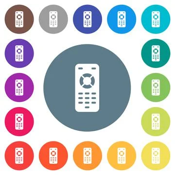 Remote control flat white icons on round color backgrounds Stock Illustration