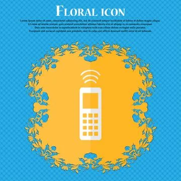 The remote control. Floral flat design on a blue abstract background with pla Stock Illustration