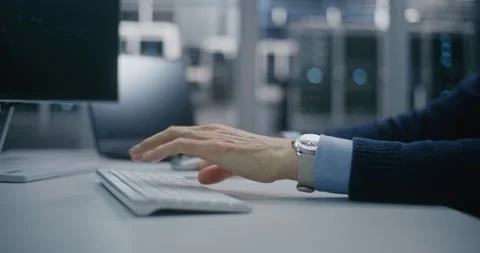 Remote Control, Focused Engineer Supervising Systems Via Digital Dashboard Stock Footage 325428183