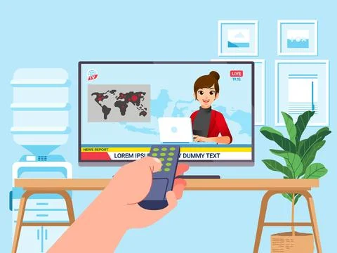 Remote control holding in hand watching TV to see the news about pandemic Stock Illustration