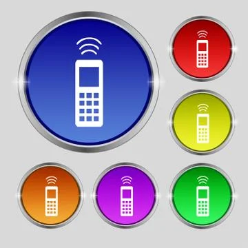 The remote control icon sign. Round symbol on bright colourful buttons. Stock Illustration