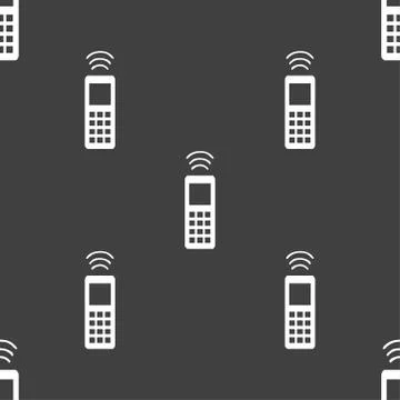 The remote control icon sign. Seamless pattern on a gray background. Vector 스톡 일러스트