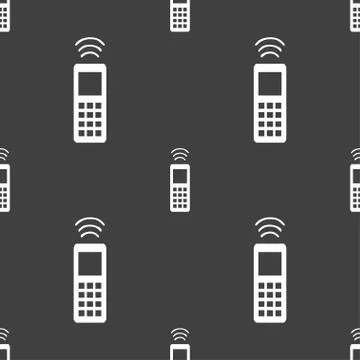 The remote control icon sign. Seamless pattern on a gray background. 스톡 일러스트