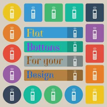 The remote control icon sign. Set of twenty colored flat, round, square and r Stock Illustration