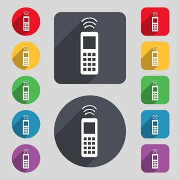 The remote control icon sign. A set of 12 colored buttons and a long shadow. Fla Illustrazione stock