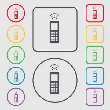 The remote control icon sign. symbol on the Round and square buttons with fra Illustrazione stock