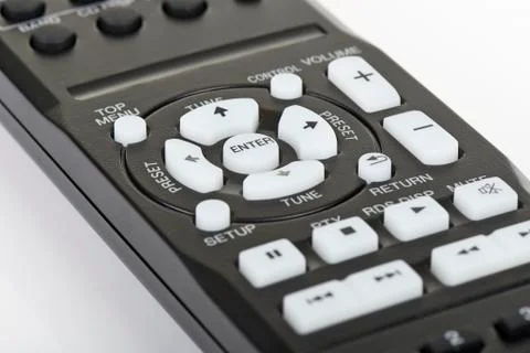 Remote control keypad black in closeup on white isolated Stock Photos