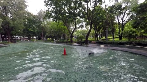 Remote control model boat in slow motion turning 스톡 동영상 94013081