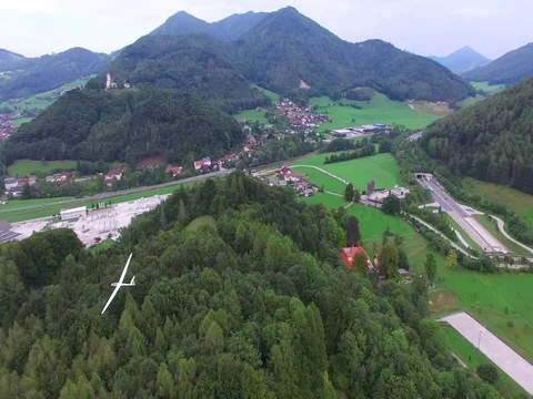 Remote control model plane flying, aerial view, RC Stockbeeldmateriaal 74162299