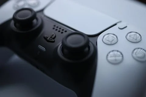 Remote control from the modern game console sony playstation 5 Stock Photos