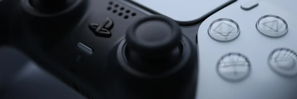Remote control from the modern game console sony playstation 5 Stock Photos