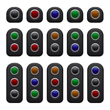 Remote Control Panels Set with One, Two and Three Color Buttons. Vector 스톡 일러스트