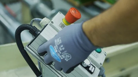 Remote Control - Start Stop Button in Automated Production Plant - Automation Stock Footage 98648591