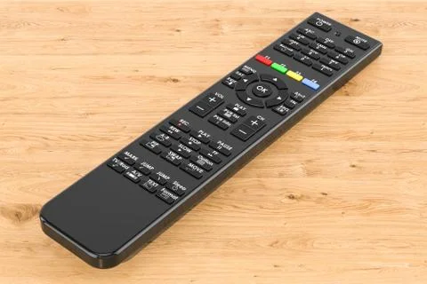 Remote control on the wooden table, 3D rendering Stock Illustration